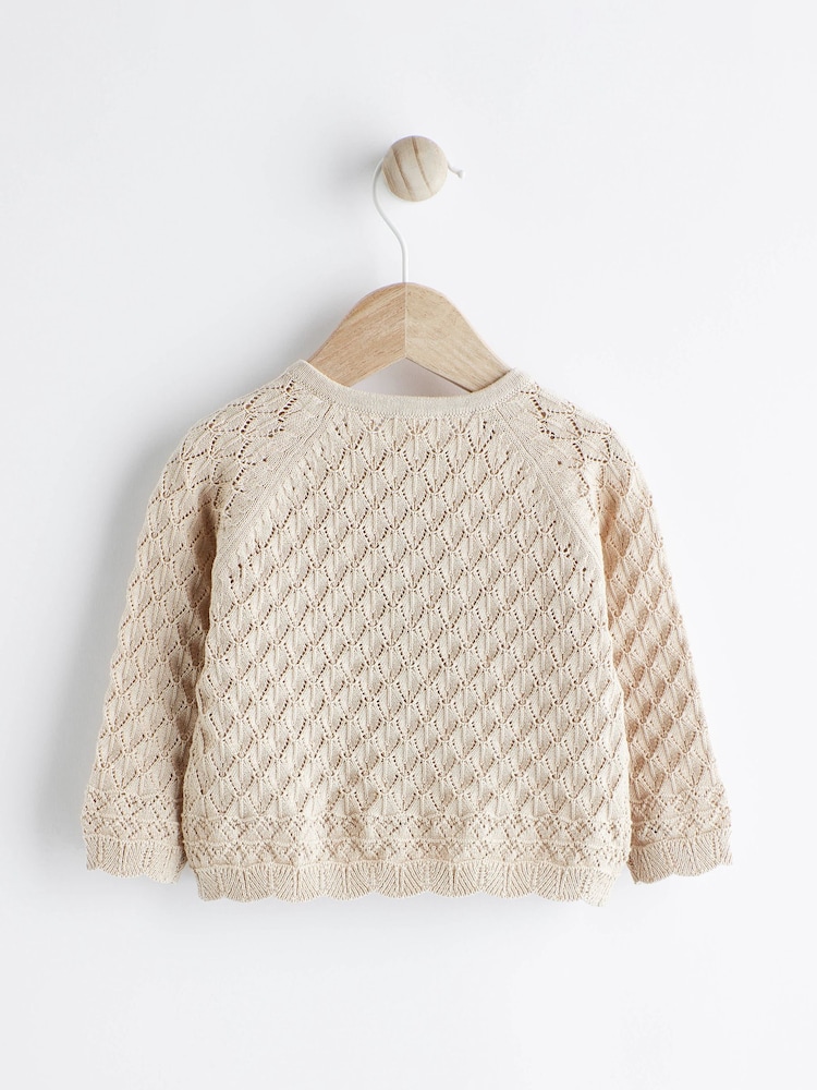 Neutral Baby Pointelle 100% Cotton Knitted Cardigan (0mths-2yrs) - Image 2 of 7