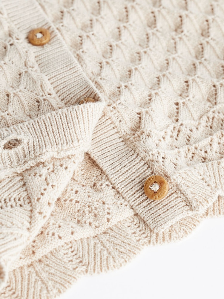 Neutral Baby Pointelle 100% Cotton Knitted Cardigan (0mths-2yrs) - Image 7 of 7