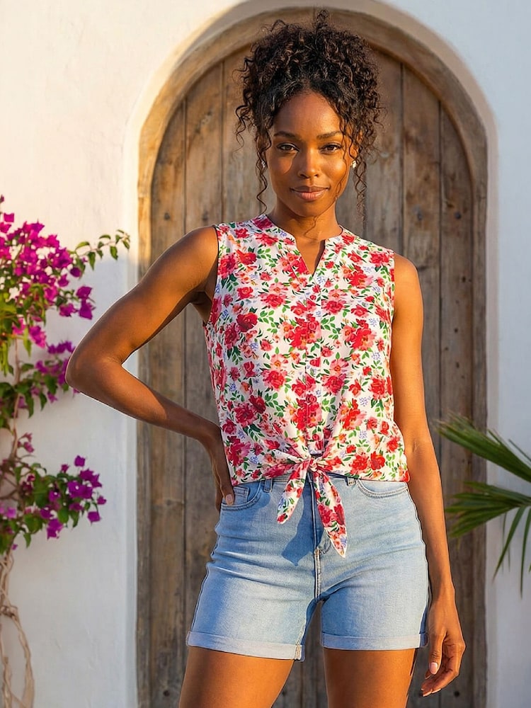 Roman Floral Tie Front Blouse - Image 1 de 4