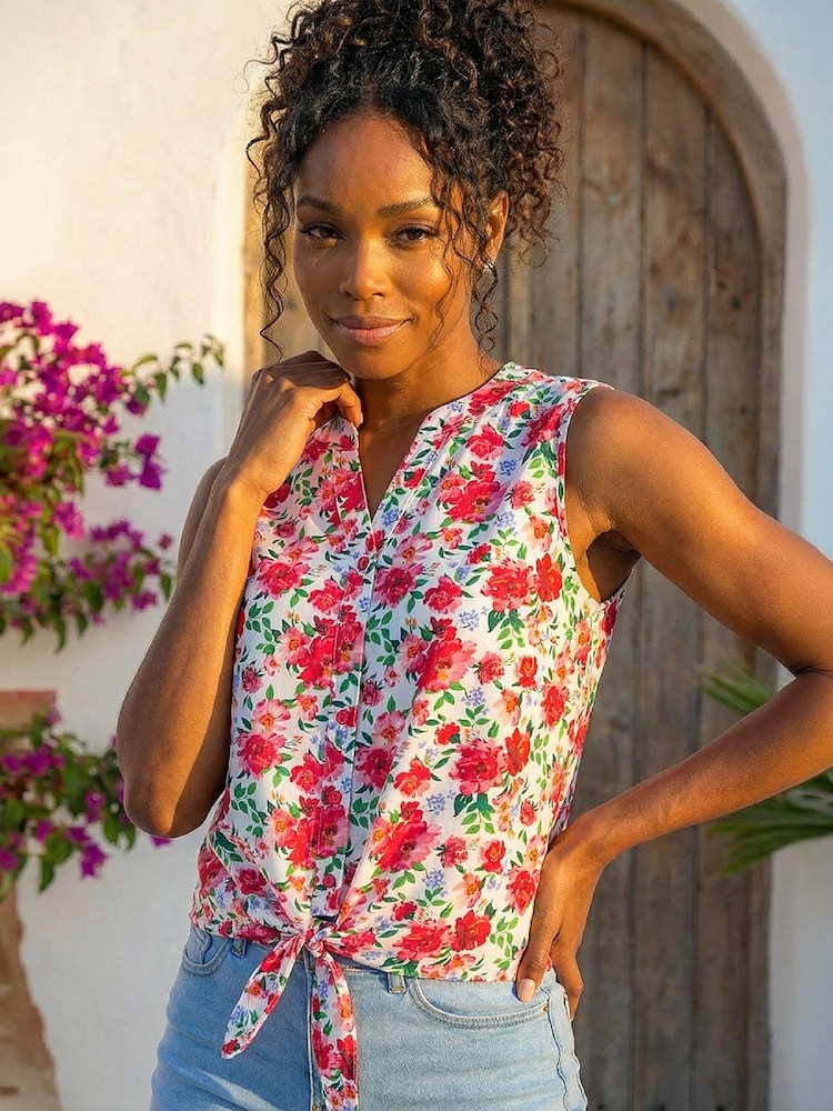 Roman Floral Tie Front Blouse - Image 2 de 4