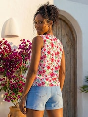 Roman Floral Tie Front Blouse - Image 3 de 4