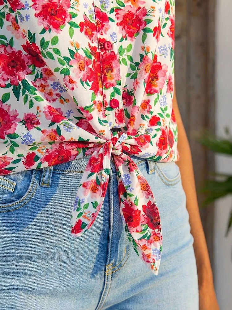 Roman Floral Tie Front Blouse - Image 4 de 4