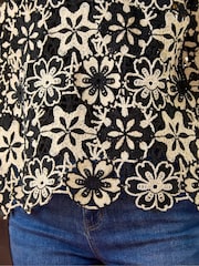 Roman Black Floral Crochet Knit Top - Image 4 of 4