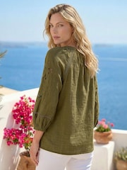 Roman Green Embroidered Cotton Sleeve Blouse - Image 3 of 4