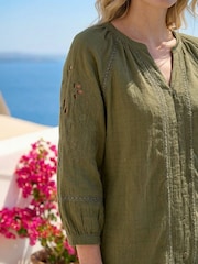 Roman Green Embroidered Cotton Sleeve Blouse - Image 4 of 4