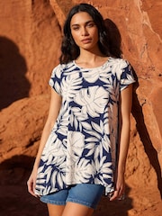 Roman White Palm Leaf Print Hanky Hem Tunic Top - Image 1 of 4