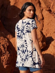 Roman White Palm Leaf Print Hanky Hem Tunic Top - Image 2 of 4