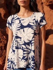 Roman White Palm Leaf Print Hanky Hem Tunic Top - Image 3 of 4