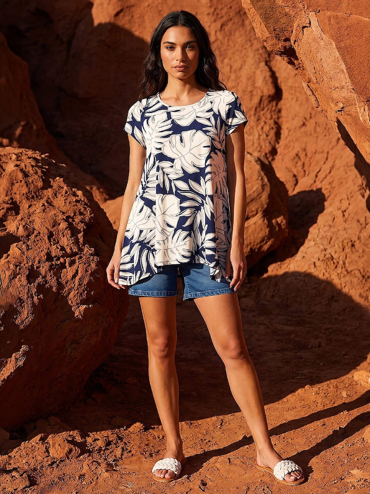 Roman White Palm Leaf Print Hanky Hem Tunic Top - Image 4 of 4 Roman White Palm Leaf Print Hanky Hem Tunic Top - Image 4 of 4
