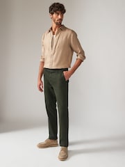Green Khaki Slim Fit Stretch Printed Soft Touch Chino Trousers - Image 2 of 10