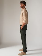 Green Khaki Slim Fit Stretch Printed Soft Touch Chino Trousers - Image 3 of 10