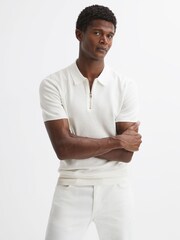 Reiss White Fizz Knitted Half-Zip Polo T-Shirt - Image 1 of 4