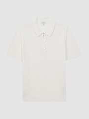 Reiss White Fizz Knitted Half-Zip Polo T-Shirt - Image 2 of 4