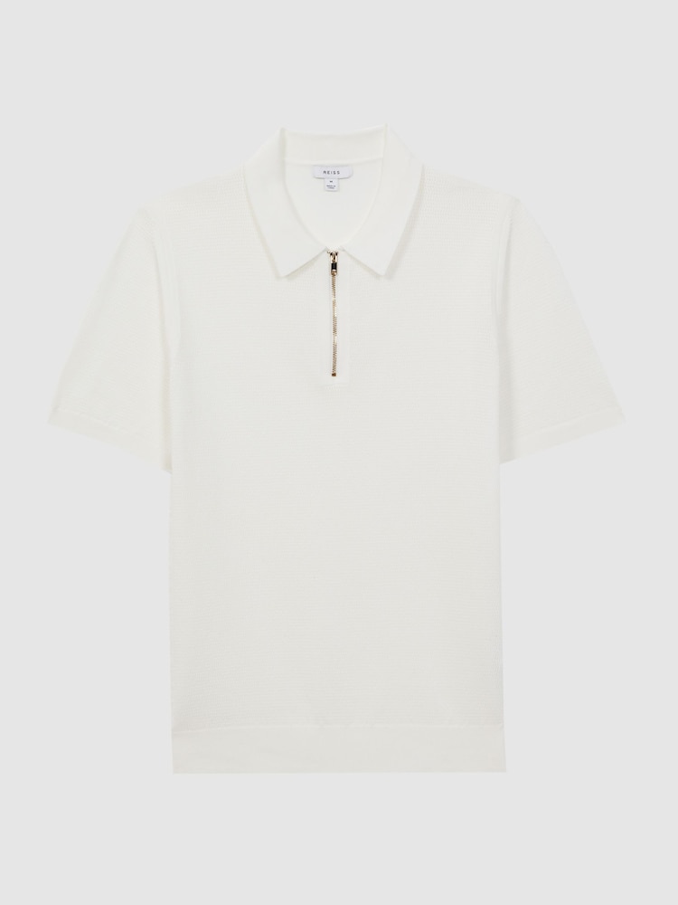 Reiss White Fizz Knitted Half-Zip Polo T-Shirt - Image 2 of 4