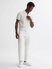 Reiss White Fizz Knitted Half-Zip Polo T-Shirt - Image 3 of 4