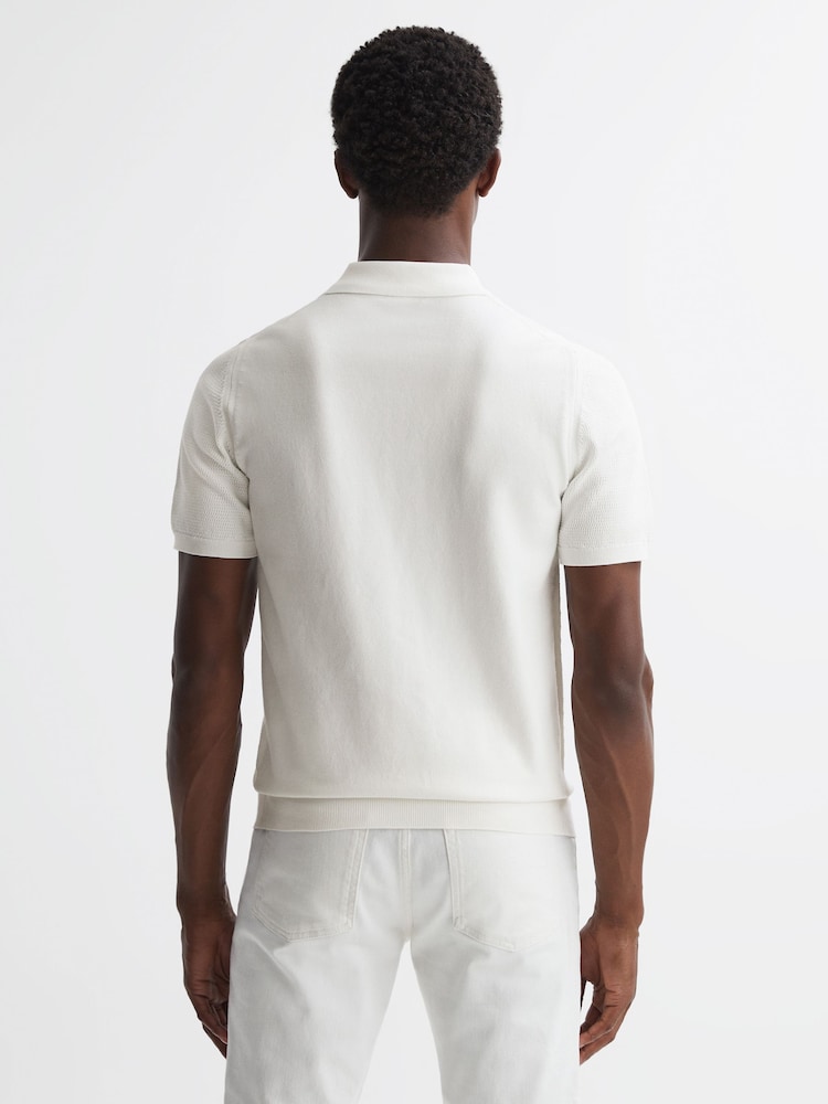 Reiss White Fizz Knitted Half-Zip Polo T-Shirt - Image 4 of 4