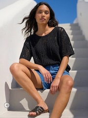 Roman Black Crochet Detail Knit Top - Image 1 of 4