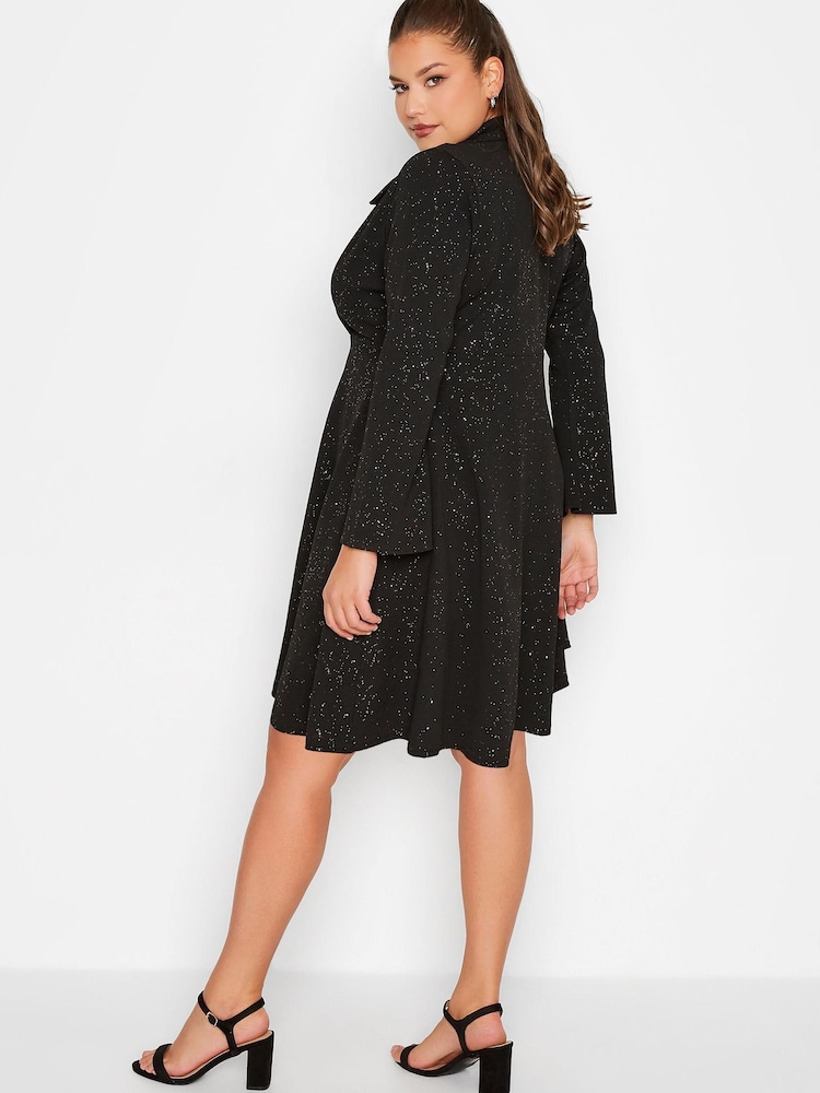 Yours Curve Black Limited Glitter Blazer Dress - Image 2 of 4