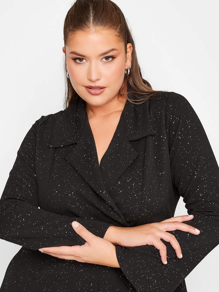 Yours Curve Black Limited Glitter Blazer Dress - Image 4 of 4