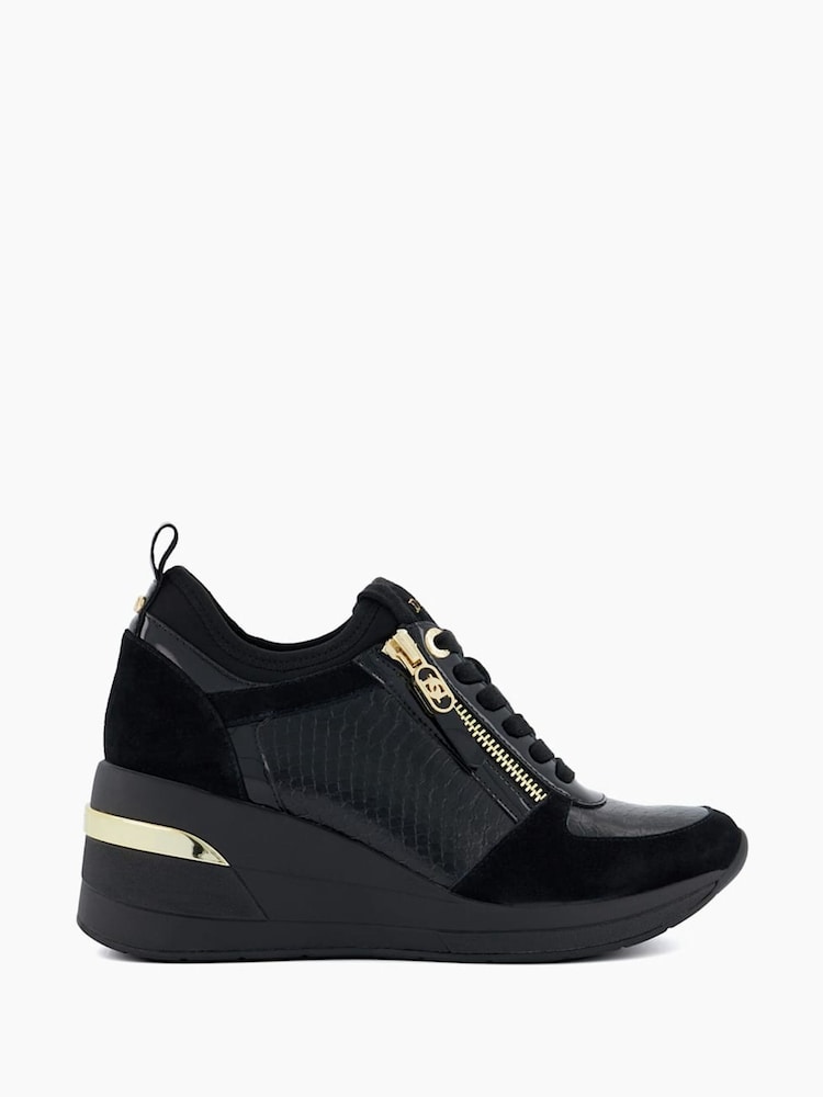 Dune London Black Side Zip Eiline Wedge Trainers - Image 3 of 6