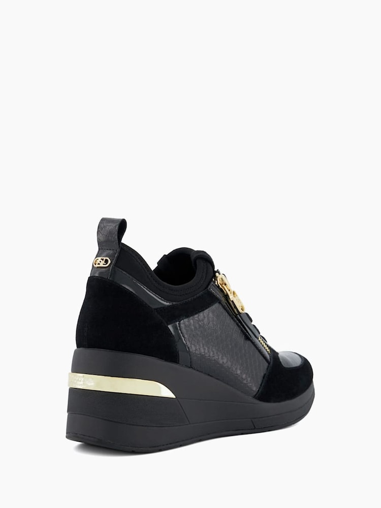 Dune London Black Side Zip Eiline Wedge Trainers - Image 5 of 6
