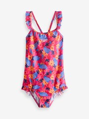 Speedo Pink Girls Digital Frill Thin Strap Swimsuit - Image 1 of 3