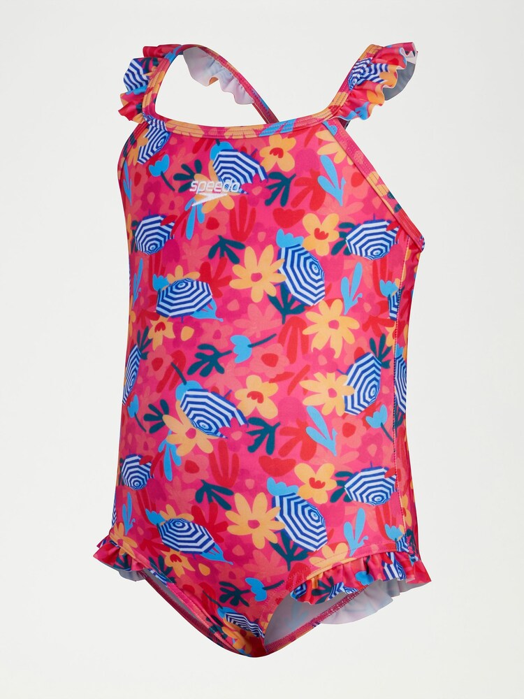 Speedo Pink Girls Digital Frill Thin Strap Swimsuit - Image 2 of 3
