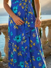 Roman Blue Floral Print Bardot Ruffle Dress - Image 4 of 4