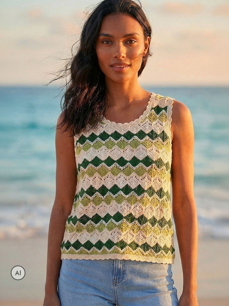 Roman Green Wave Crochet Knit Vest - Image 2 of 4 Roman Green Wave Crochet Knit Vest - Image 2 of 4