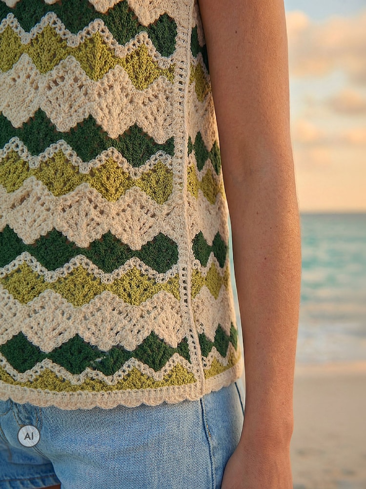 Roman Green Wave Crochet Knit Vest - Image 4 of 4 Roman Green Wave Crochet Knit Vest - Image 4 of 4
