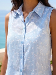 Roman Blue Ditsy Floral Sleeveless Blouse - Image 4 of 4