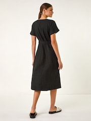 Roman Black Button Linen Mix Midi Dress - Image 3 of 5