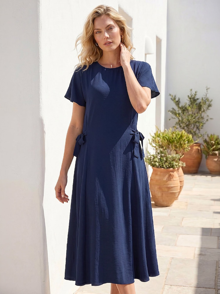 Roman Blue Side Tie Detail Midi Dress - Image 2 of 4