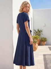 Roman Blue Side Tie Detail Midi Dress - Image 3 of 4