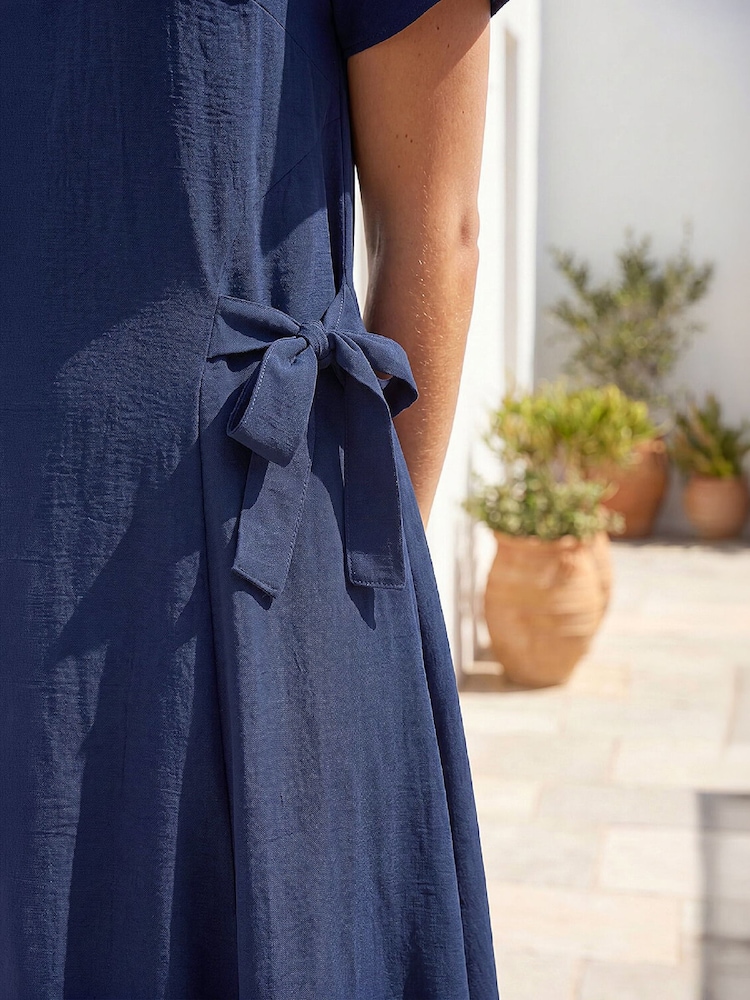 Roman Blue Side Tie Detail Midi Dress - Image 4 of 4