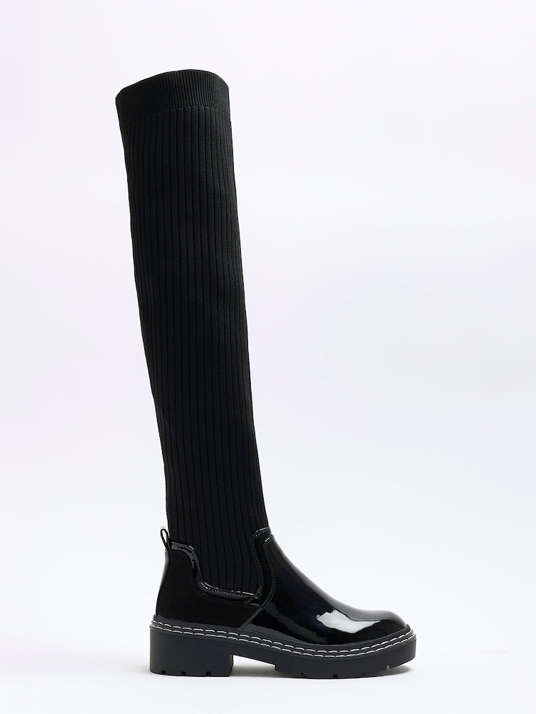 River Island Black Knit High Leg Boots - Image 1 of 5