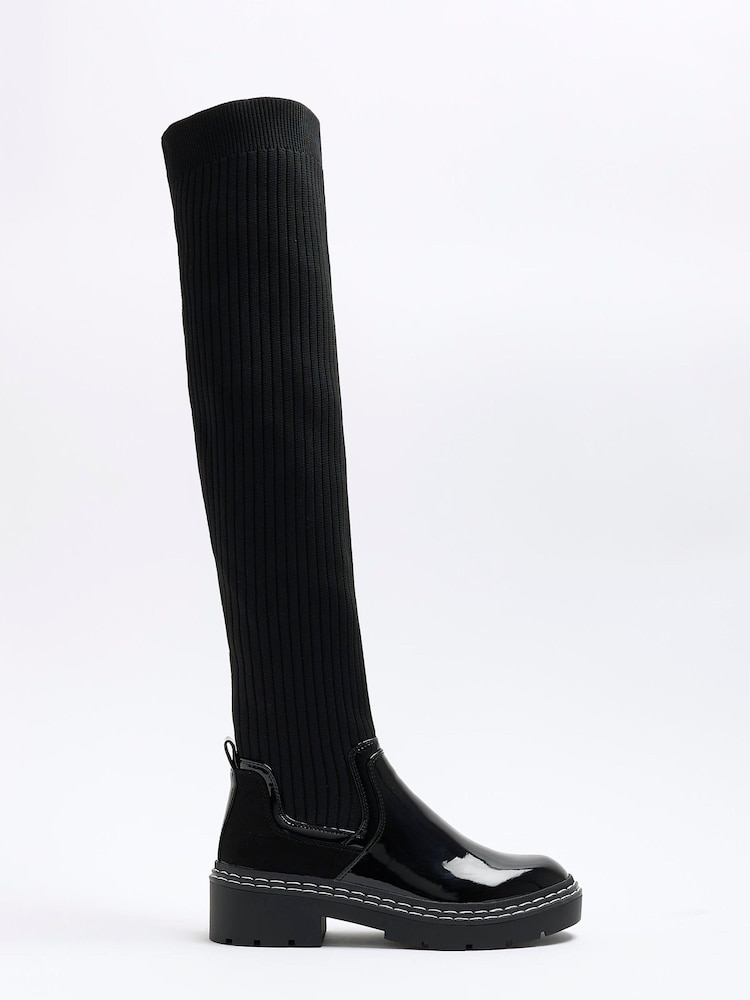 River Island Black Knit High Leg Boots - Image 2 of 5