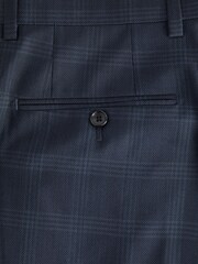 Navy Blue Slim Signature Italian Fabric Check Suit Trousers - Image 8 of 9
