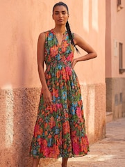 Roman Red Floral Shirred Maxi Dress - Image 1 of 5