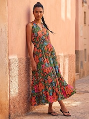 Roman Red Floral Shirred Maxi Dress - Image 3 of 5