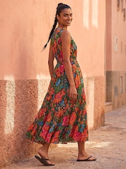Roman Red Floral Shirred Maxi Dress - Image 4 of 5