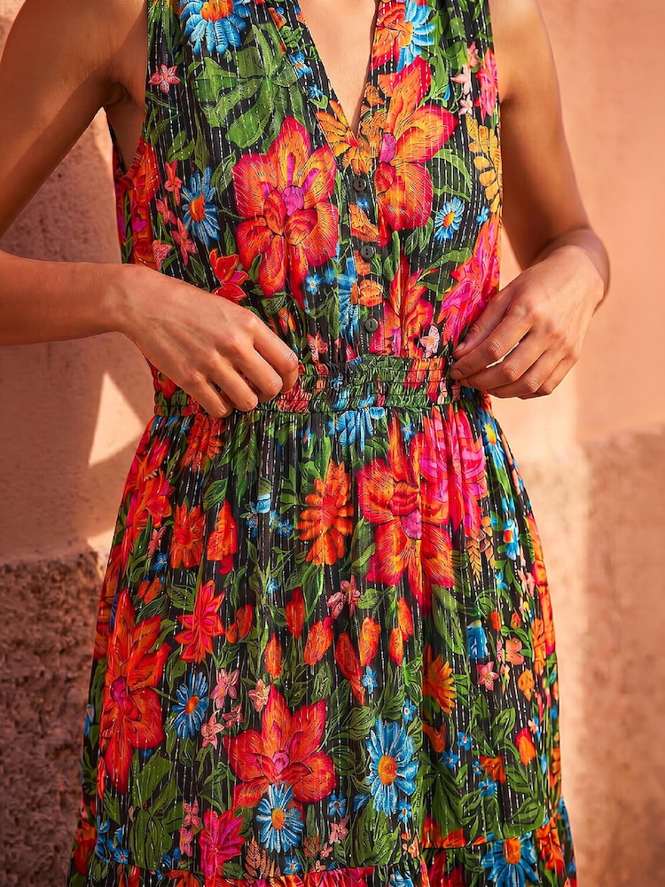 Roman Red Floral Shirred Maxi Dress - Image 5 of 5 Roman Red Floral Shirred Maxi Dress - Image 5 of 5