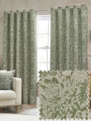 Wylder Olive Bali Botanical Jacquard Eyelet Curtains - Image 1 of 5