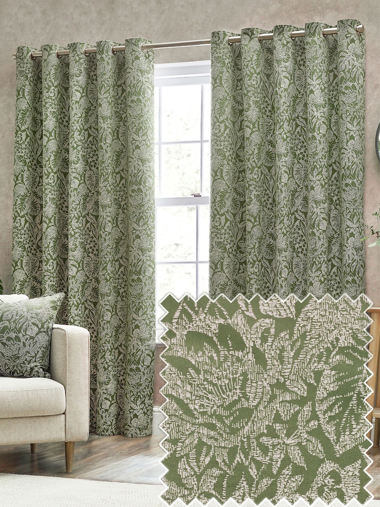 Wylder Olive Bali Botanical Jacquard Eyelet Curtains - Image 1 of 5
