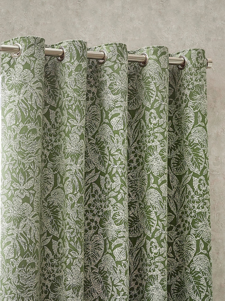 Wylder Olive Bali Botanical Jacquard Eyelet Curtains - Image 2 of 5