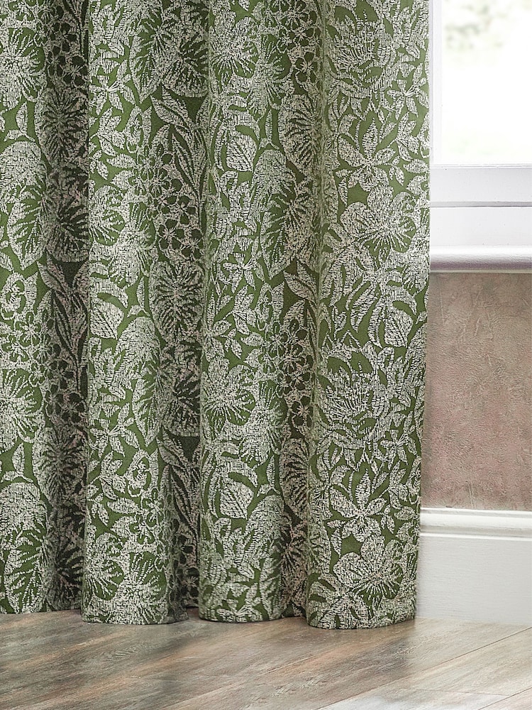 Wylder Olive Green Bali Jacquard Fully Lined Eyelet Curtains - Image 4 of 4