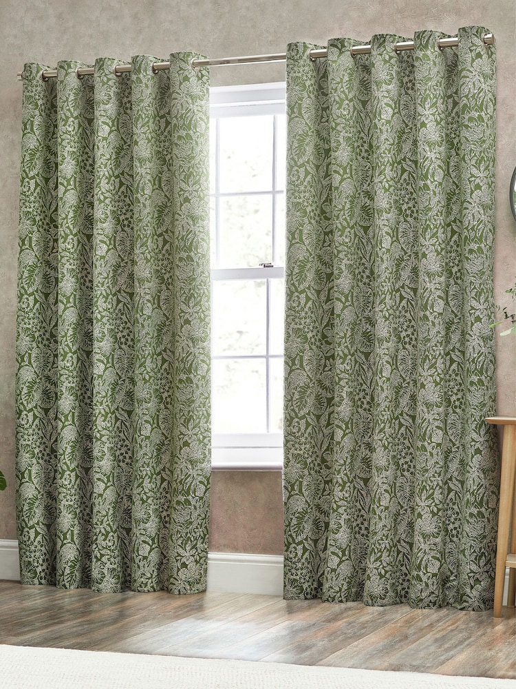 Wylder Olive Bali Botanical Jacquard Eyelet Curtains - Image 5 of 5