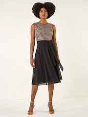 Roman Metallic Sequin Bodice Belted Chiffon Dress - Image 2 of 5