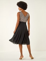Roman Metallic Sequin Bodice Belted Chiffon Dress - Image 3 of 5