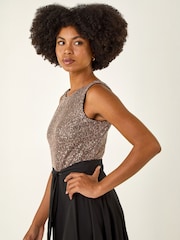 Roman Metallic Sequin Bodice Belted Chiffon Dress - Image 4 of 5